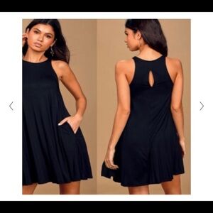Lulu’s black racer back gauze Trapeze Dress with grommet details sz M